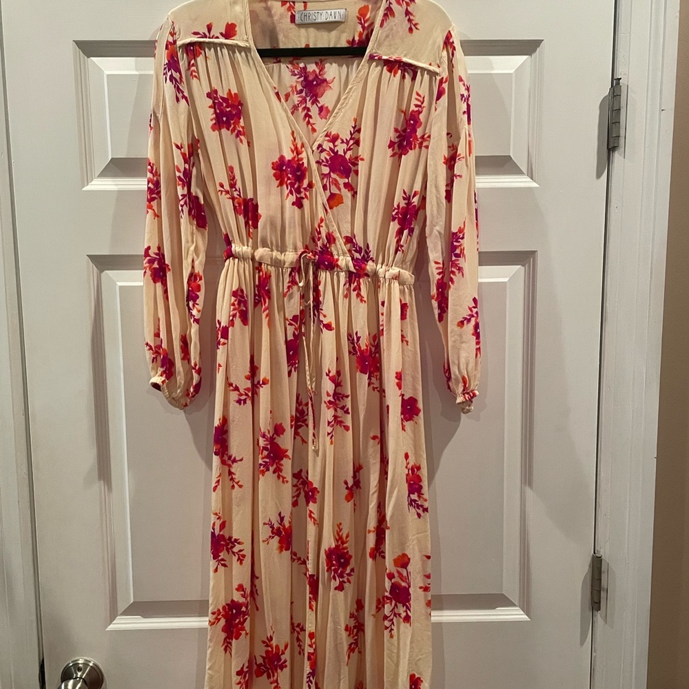 Cream Floral Dress with Pink Accents